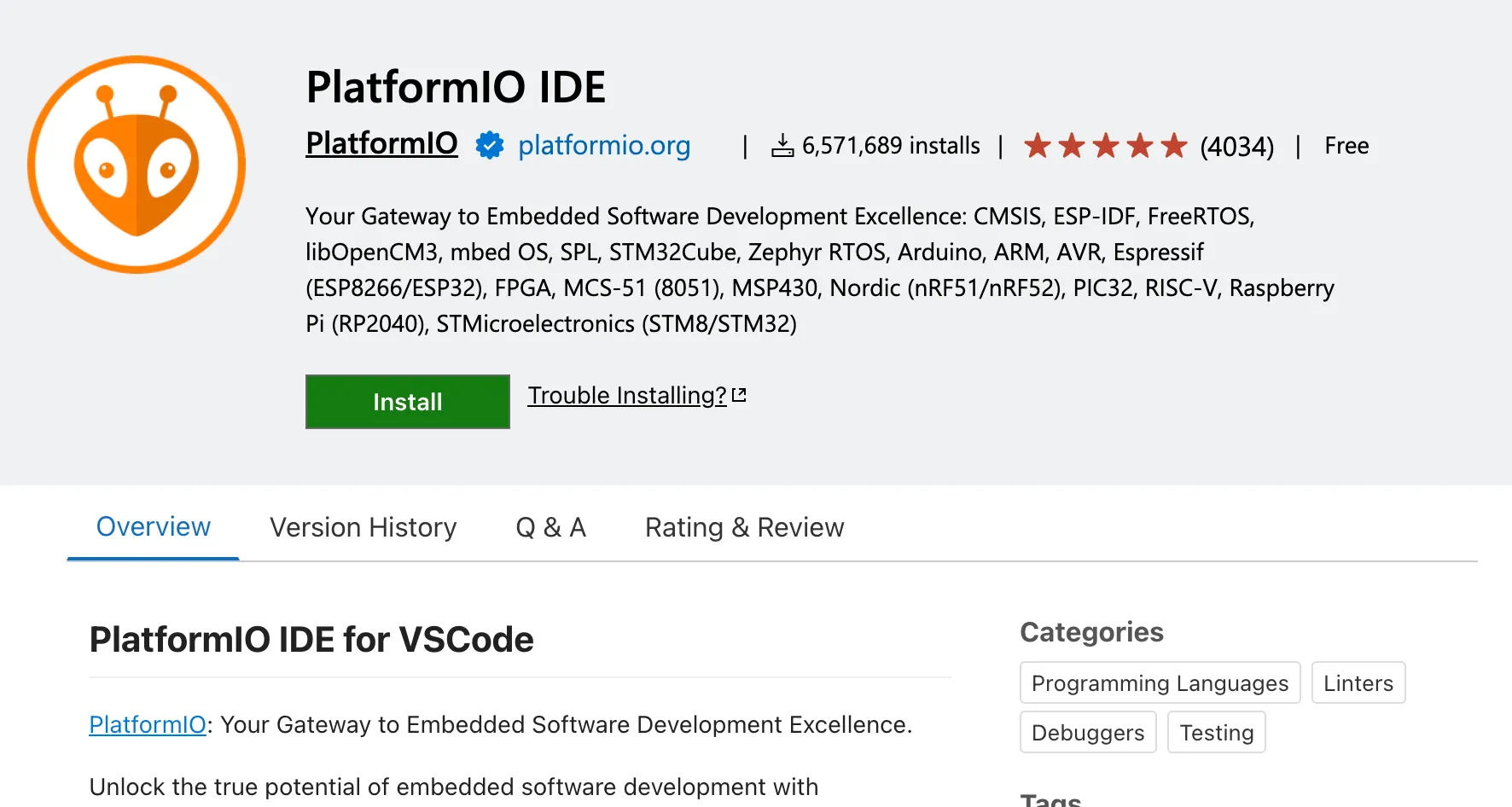 PlatformIO Extension Page